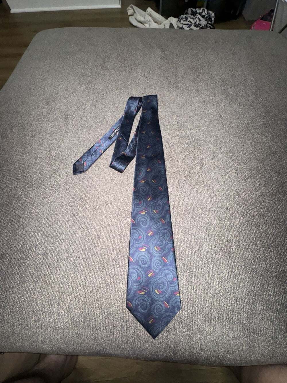 Lorenzo Vintage Silk Necktie Swirl Pattern Blue Red Yellow Made in Italy